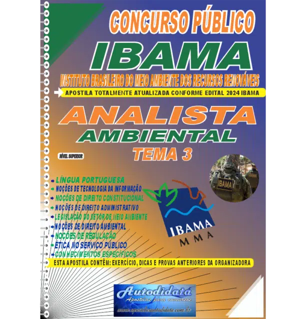 Apostila impressa IBAMA TEMA 3 ANALISTA AMBIENTAL novo impressa Apostila impressa concurso do IBAMA 2024 - Analista Ambiental TEMA 3